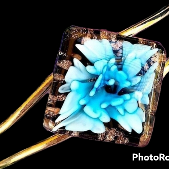 Lampwork Floral Art Glass Clamper Bracelet - Picture 4 of 10